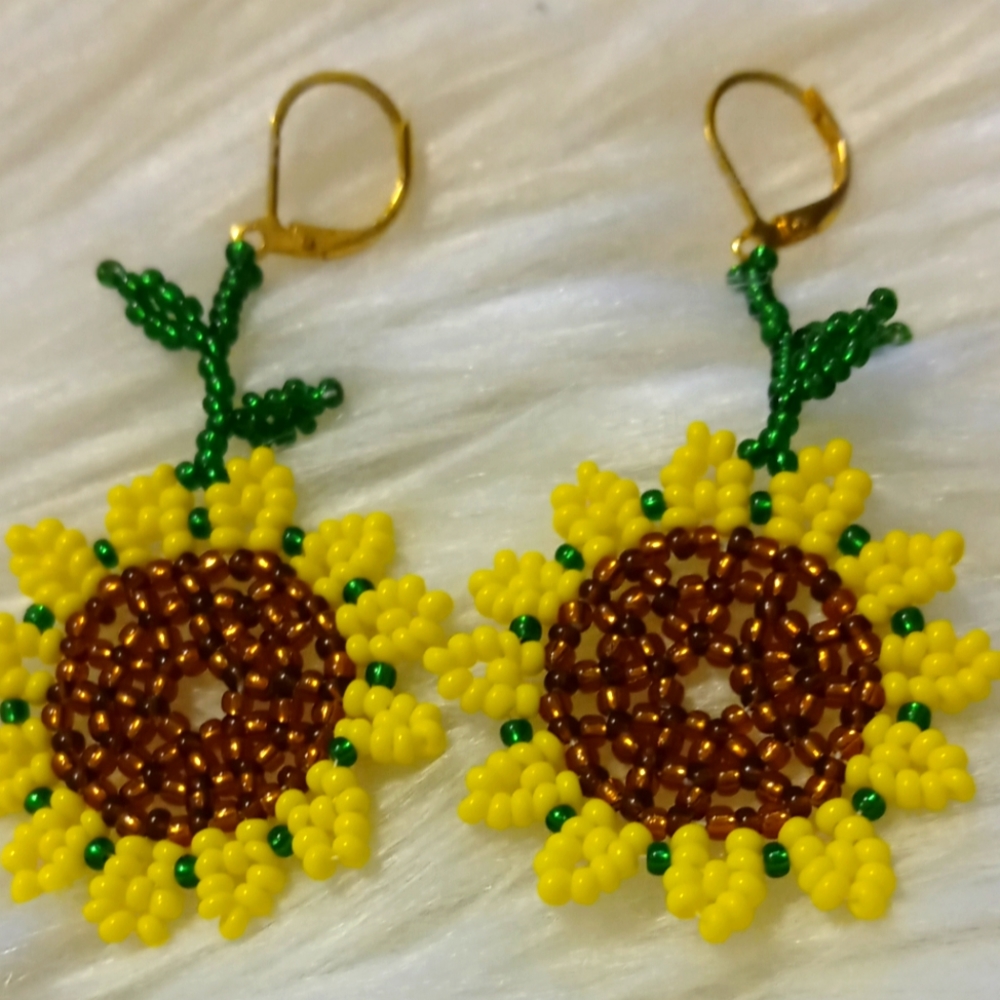 sunflower beaded earrings handmade